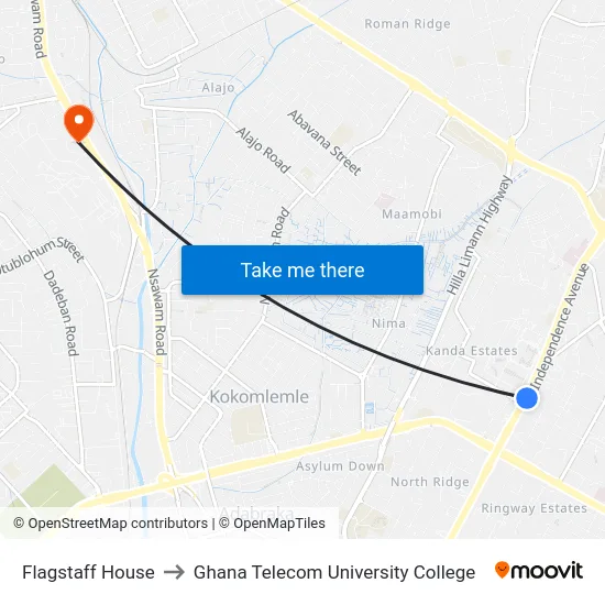 Flagstaff House to Ghana Telecom University College map