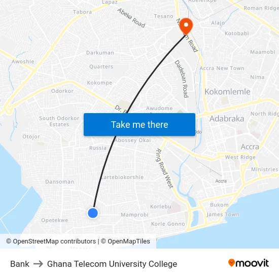 Bank to Ghana Telecom University College map
