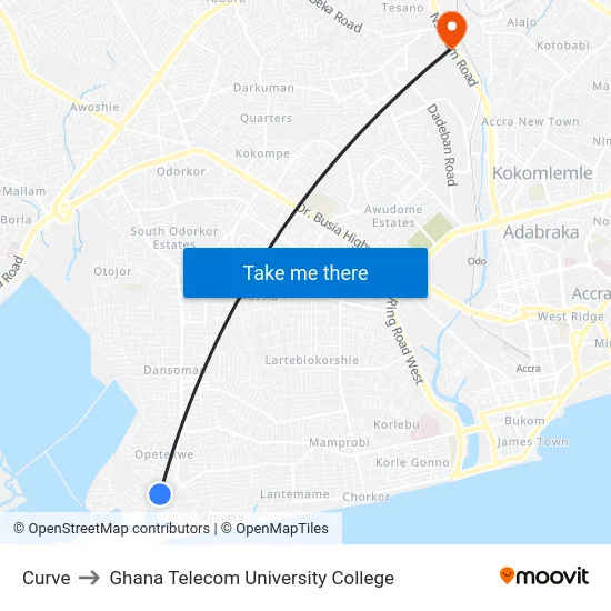 Curve to Ghana Telecom University College map