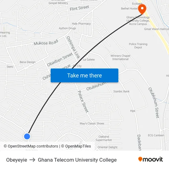 Obeyeyie to Ghana Telecom University College map
