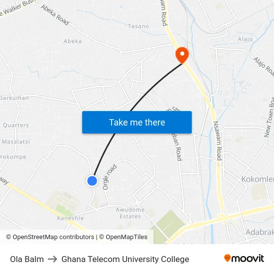 Ola Balm to Ghana Telecom University College map