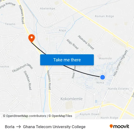 Borla to Ghana Telecom University College map