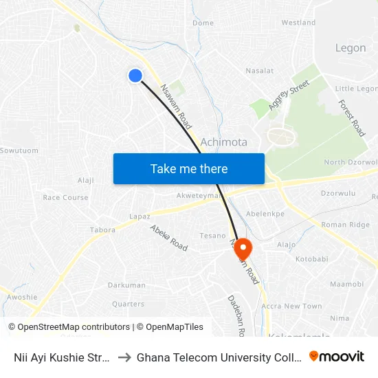 Nii Ayi Kushie Street to Ghana Telecom University College map
