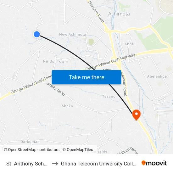 St. Anthony School to Ghana Telecom University College map