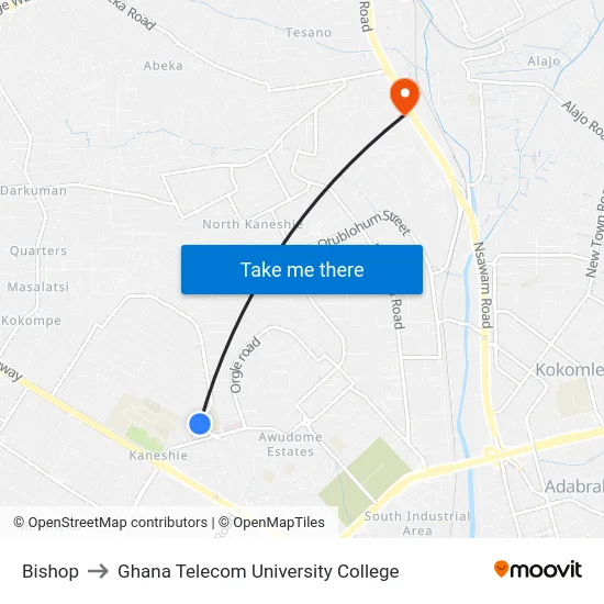 Bishop to Ghana Telecom University College map