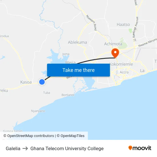 Galelia to Ghana Telecom University College map