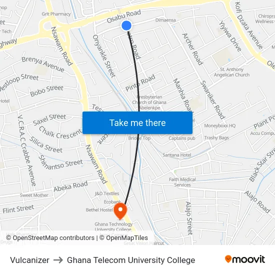 Vulcanizer to Ghana Telecom University College map