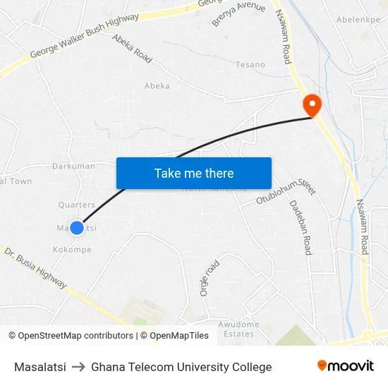 Masalatsi to Ghana Telecom University College map