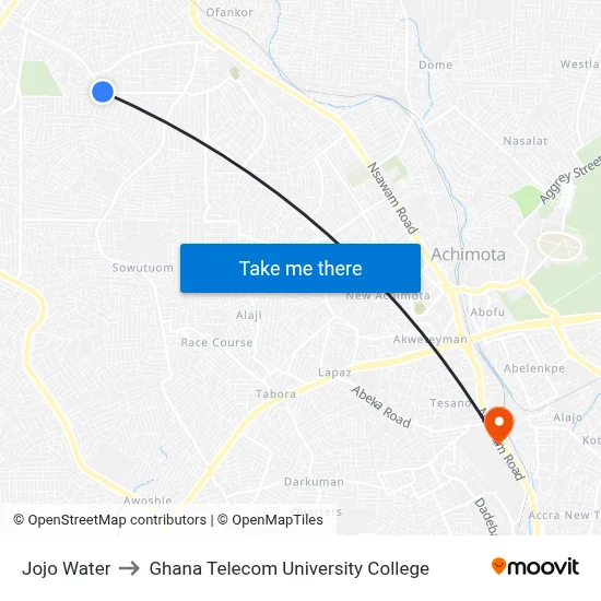 Jojo Water to Ghana Telecom University College map
