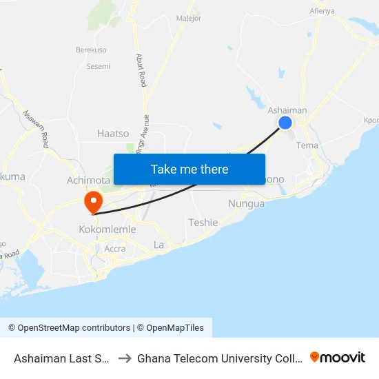 Ashaiman Last Stop to Ghana Telecom University College map