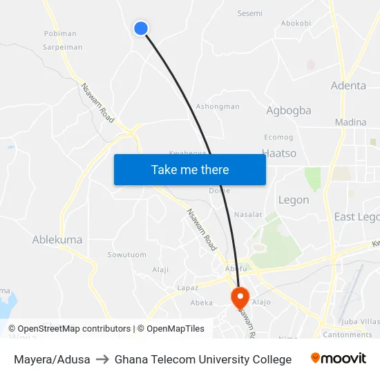 Mayera/Adusa to Ghana Telecom University College map