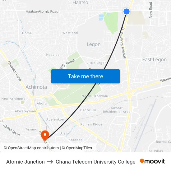 Atomic Junction to Ghana Telecom University College map