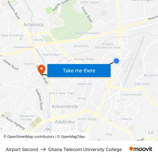 Airport Second to Ghana Telecom University College map