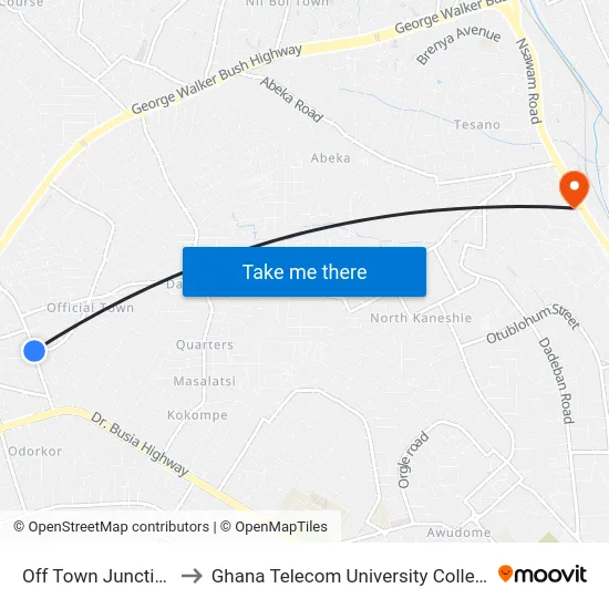 Off Town Junction to Ghana Telecom University College map