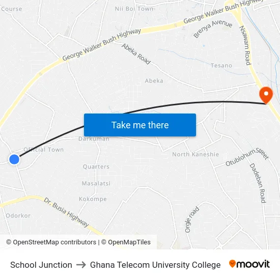 School Junction to Ghana Telecom University College map