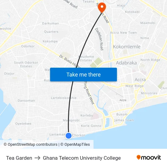 Tea Garden to Ghana Telecom University College map