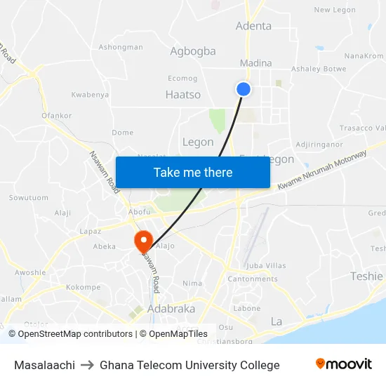 Masalaachi to Ghana Telecom University College map