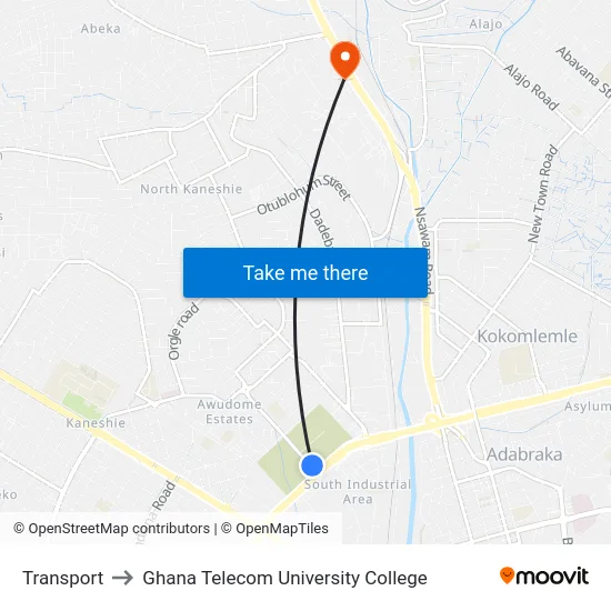 Transport to Ghana Telecom University College map