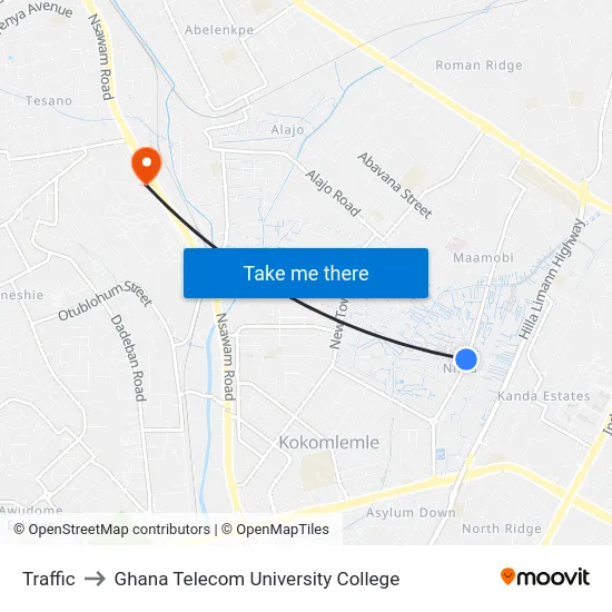 Traffic to Ghana Telecom University College map