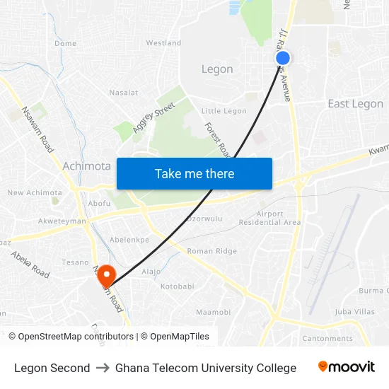 Legon Second to Ghana Telecom University College map