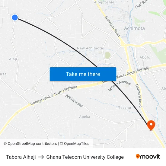 Tabora Alhaji to Ghana Telecom University College map