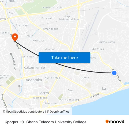 Kpogas to Ghana Telecom University College map