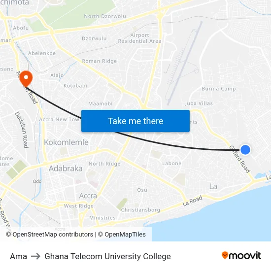 Ama to Ghana Telecom University College map