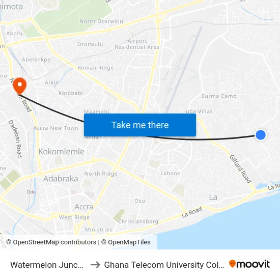 Watermelon Junction to Ghana Telecom University College map