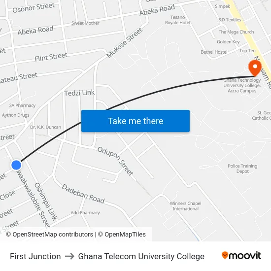 First Junction to Ghana Telecom University College map