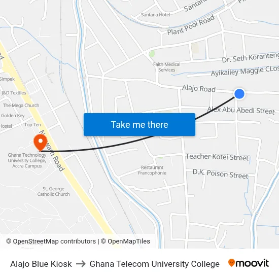 Alajo Blue Kiosk to Ghana Telecom University College map