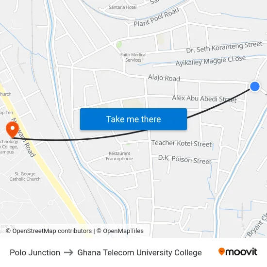 Polo Junction to Ghana Telecom University College map
