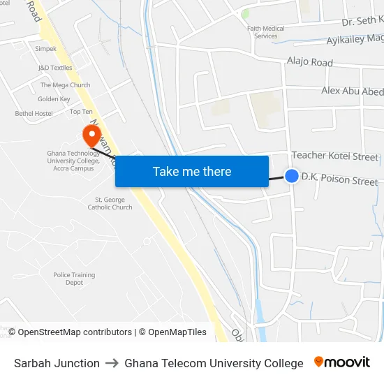 Sarbah Junction to Ghana Telecom University College map