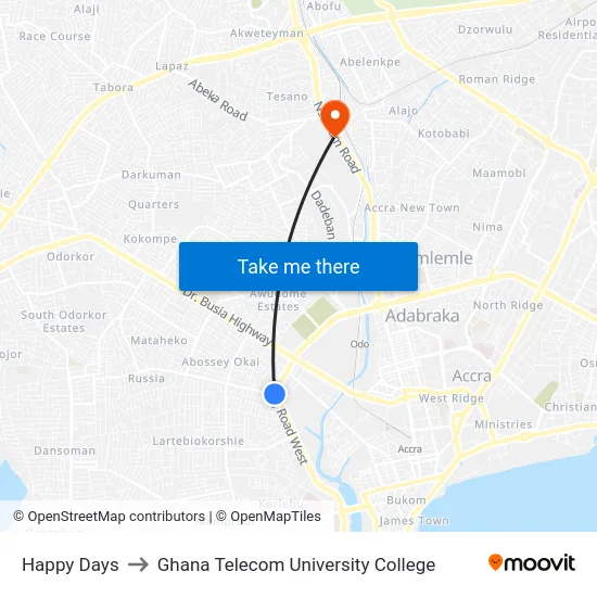 Happy Days to Ghana Telecom University College map