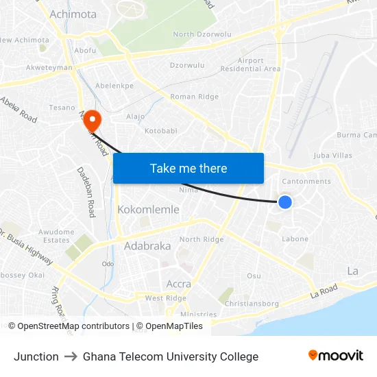 Junction to Ghana Telecom University College map