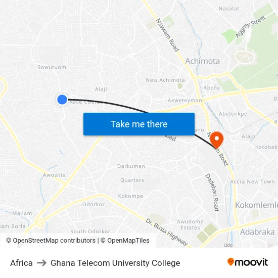 Africa to Ghana Telecom University College map
