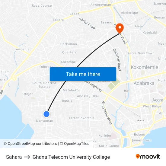 Sahara to Ghana Telecom University College map