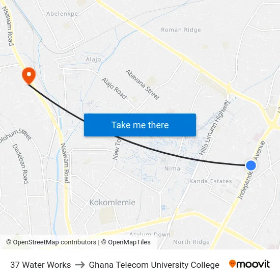 37 Water Works to Ghana Telecom University College map