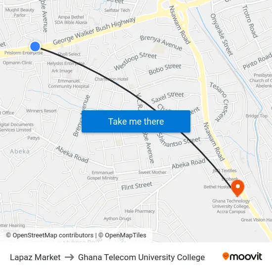 Lapaz Market to Ghana Telecom University College map