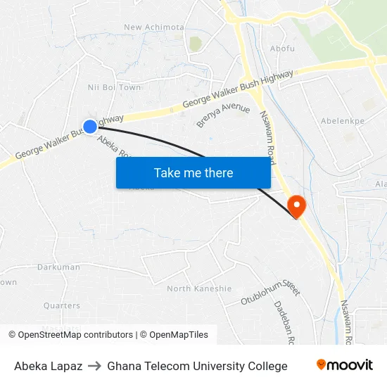 Abeka Lapaz to Ghana Telecom University College map