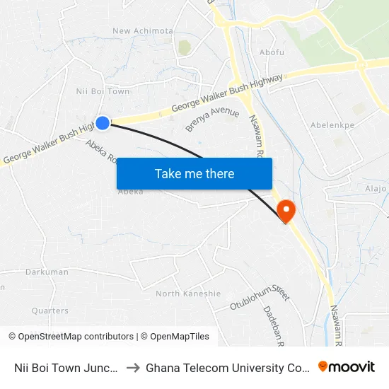 Nii Boi Town Junction to Ghana Telecom University College map