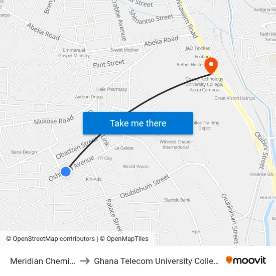 Meridian Chemist to Ghana Telecom University College map