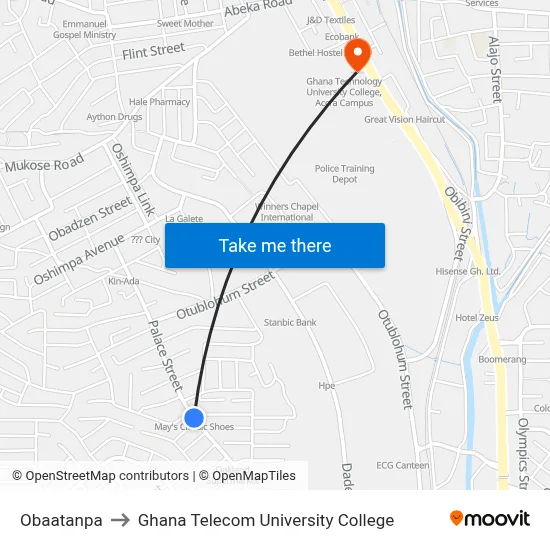 Obaatanpa to Ghana Telecom University College map