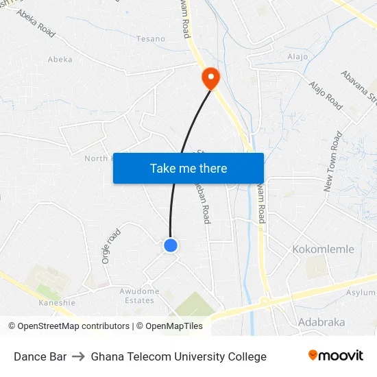 Dance Bar to Ghana Telecom University College map