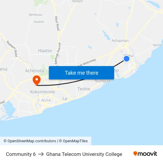 Community 6 to Ghana Telecom University College map