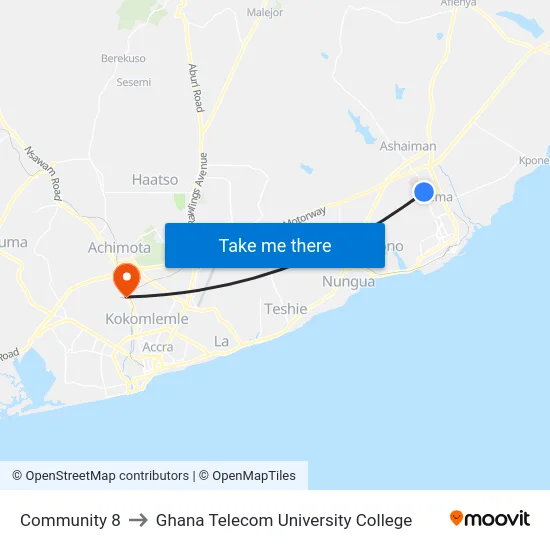 Community 8 to Ghana Telecom University College map