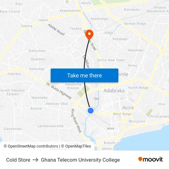 Cold Store to Ghana Telecom University College map