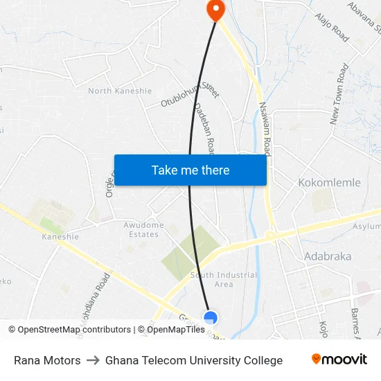 Rana Motors to Ghana Telecom University College map