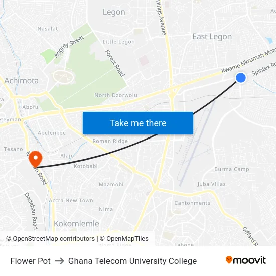 Flower Pot to Ghana Telecom University College map