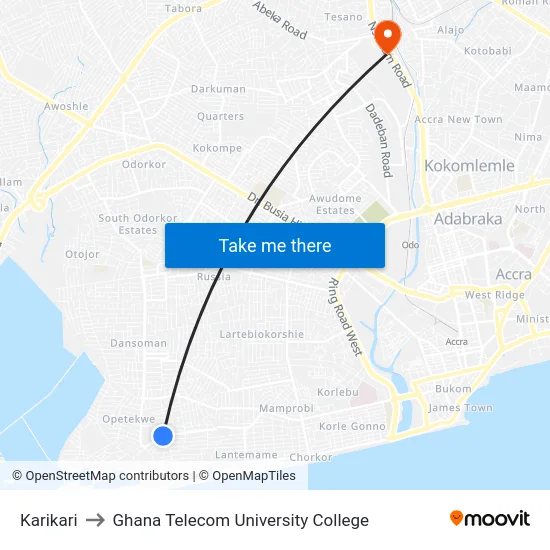 Karikari to Ghana Telecom University College map