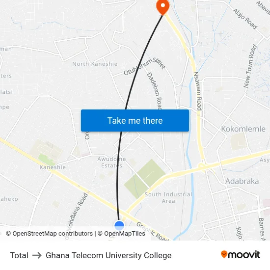 Total to Ghana Telecom University College map